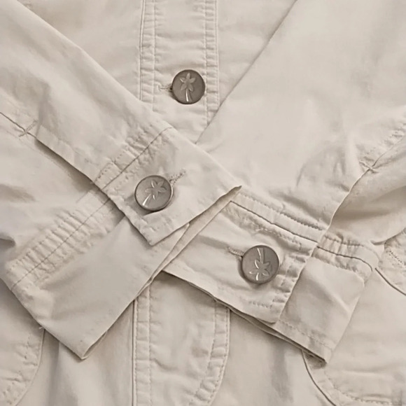 Kulu B Safari Shirt Shacket Fitted Cotton Stretch Palm Tree Buttons Small - Picture 11 of 13